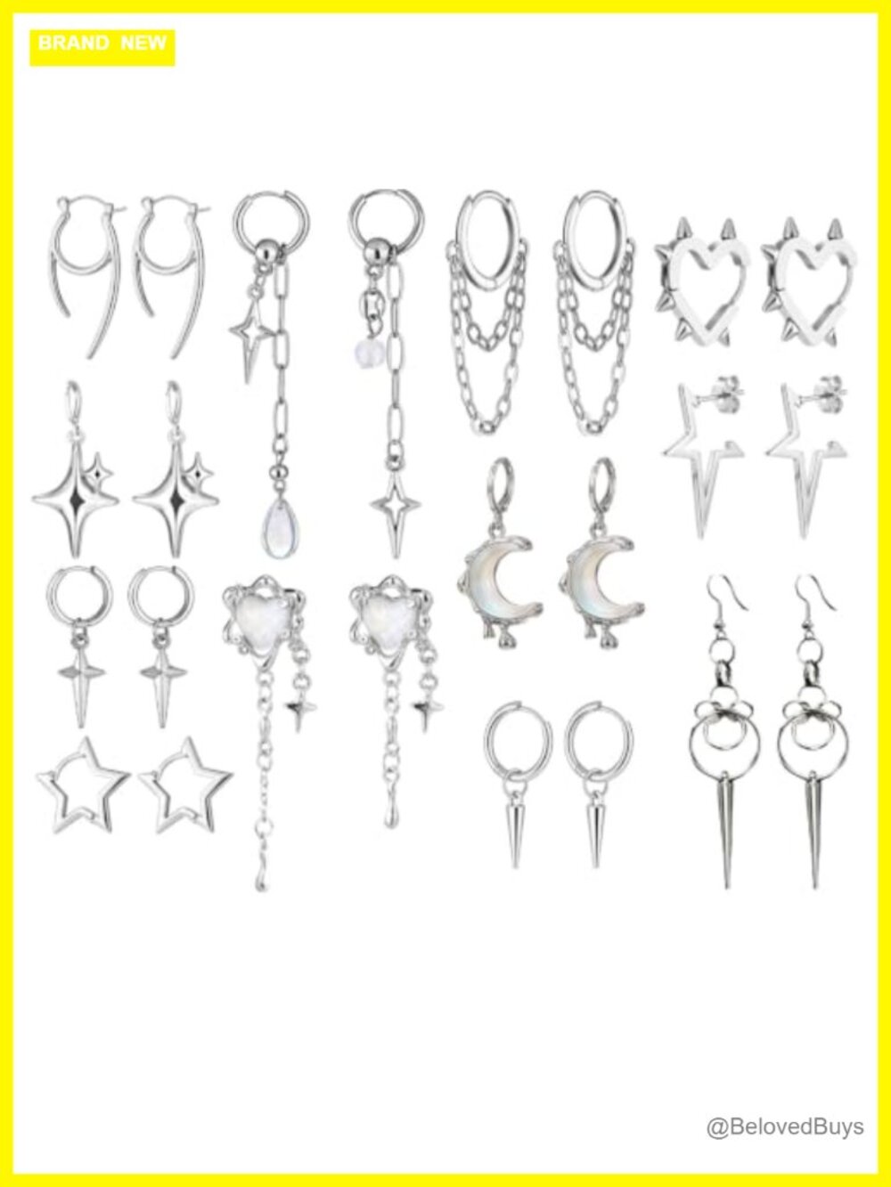 12 Pairs Gothic Hoop Earrings Set Y2K Punk Dangle Star Earrings